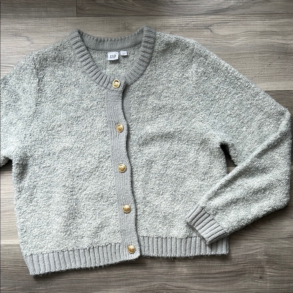 GAP Women's Wool Blend Gray Button-Up Sweater